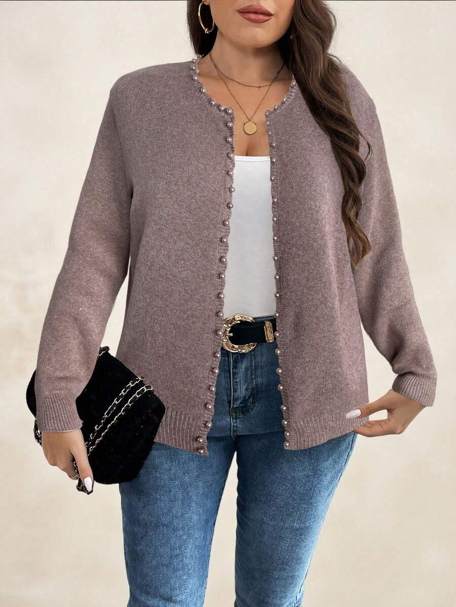 SHEIN Clasi Große Größen Lässig Perlen Verzierung Strickjacke, Herbst/Winter