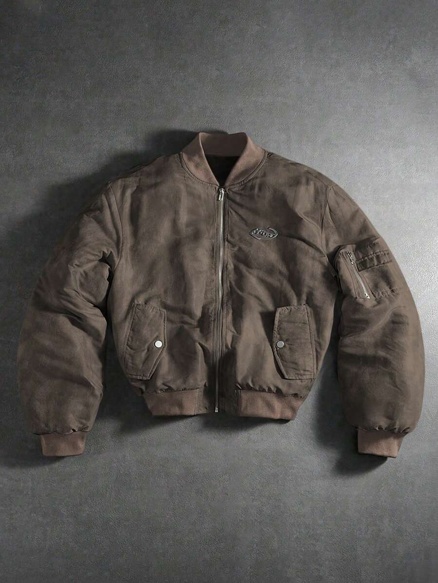 PAVTROS Manfinity Streetrush Men's Street-Style Popular INS Matching Men Jackets And Coats,Men's Young Street Gang Printed Baseball Jacket Bomber Jacket Padded Coat,Windbreaker/Outdoor Windbreaker,Streetwear,Winter Jacket,Warm Winter Outfits, Christmas Outfits,Boy Friend Gifts Mens Mocha Bomber Jacket Vintage Jacket Men Brown Jacket Racing Jacket - Brown - View 1