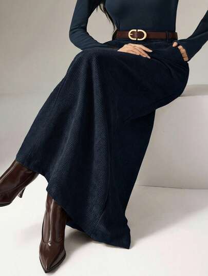 Heiryn Plus Size Elegant Solid Color A-Line Skirt, Autumn/Winter