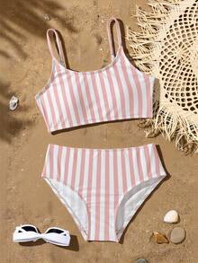 Tween Girls Striped Bikini Sets  Girls Swim Two Piece Preppy Two Piece Set Tween Girls Striped Two Piece Summer Two Piece Set Teens Swim Suit Modest Bikini Set