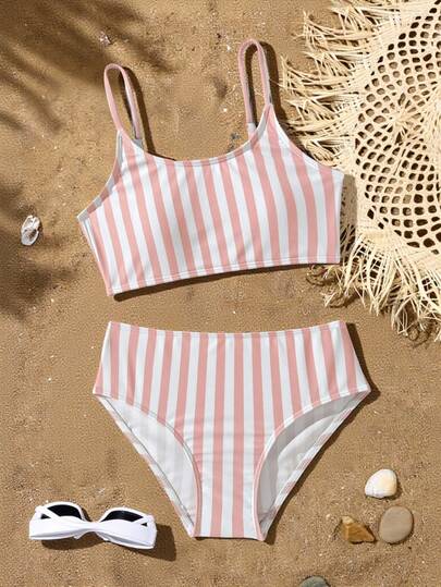 Tween Girls Striped Bikini Sets  Girls Swim Two Piece Preppy Two Piece Set Tween Girls Striped Two Piece Summer Two Piece Set Teens Swim Suit Modest Bikini Set