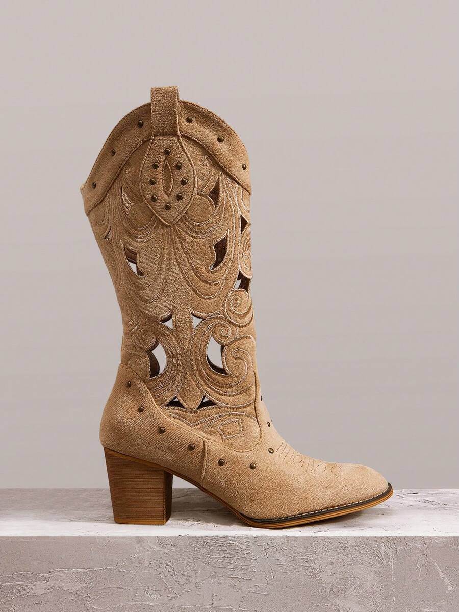 Styleloop Women's Western Boots, Boho Style, Retro American Style, Bohemian, Western Music Festival, Party, Christmas, Halloween Outfit Valentine's Day - Apricot - View 1