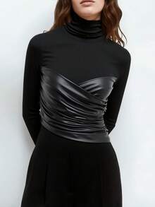 Maija 女士休闲修身黑色长袖高领上衣 - 黑色 - 查看 1