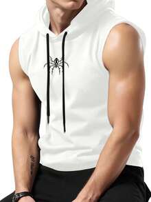 Gym Rark Áo ba lỗ thể thao có mũ trùm đầu in hình nhện dành cho nam - trắng - Xem 3