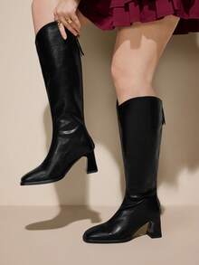 CUCCOO CURVES Women's Black Casual & Simple Wide Fit Boots, Autumn/Winter For Christmas - Black - View 4