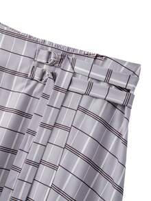 SHEIN LUNE Plus Size Women's Plaid Slit Casual/Holiday Elastic Waist A-Line Skirt, Business Casual - Grey - View 3