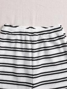 Sparklyn Kid 'Girls' Spring And Summer Two Pieces Set Knitted Striped Short Vest Sleeveless Pants Casual Versatile Commuting Street Button Closure Texture Daily Wear - White - View 4