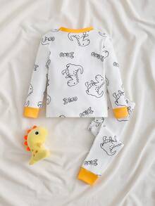 Toddler Boys' Cartoon Dinosaur & Letter Print Long Sleeve Top And Elastic Waist Pants Pajama Set, Spring/Autumn - Yellow - View 2