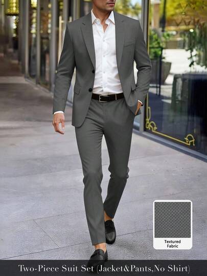 Manfinity Mode 男士深灰色休闲商务西装套装，采用纹理面料制成，适合日常通勤穿着，也是送给男友和丈夫的理想礼物。