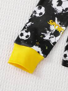 Spring/Autumn Football Element Pajama Set For Teen Boys Flame Football, Trophy Football Allover Print Snug Fit Sleepwear Set For Teen Boys, Comfortable Long Sleeve And Long Pants Casual Homewear 2 Pieces Set - Multicolor - View 6