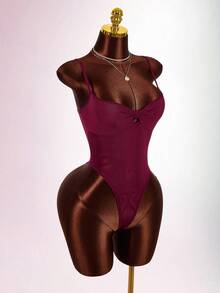 Y2K Amplova 2pcs Women's Sexy Avant-Garde Date Night Outfit, Twist Knot Butterfly Bust Waist Sheer Jumpsuit, Floral Print Skirt Slaydiva Dress Mini Dress Night Club Dress Sexy Birthday Dress - Burgundy - View 10