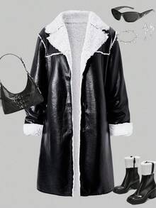 SHEIN ChillGRL 1pc Girls Plus Faux Fur Loose Long Fashionable Jacket, Suitable For Daily Commute, Autumn/Winter