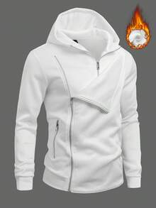 Manfinity Homme 男士秋冬连帽卫衣，双层拉链设计，拉链口袋设计，男士休闲白色连帽衫，男士白色连帽夹克，男士白色连帽卫衣，白色拉链连帽衫，男士白色拉链连帽衫，适合男士穿着，适合日常休闲、周末旅行、户外活动、探险旅行、轻松的工作环境或半正式场合，可作为男友/丈夫礼物、周年纪念/生日礼物、派对礼物、圣诞节礼物、新年礼物。 - 白色 - 查看 1