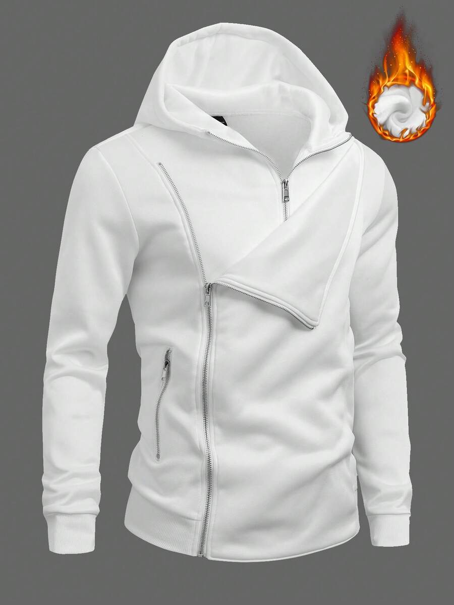 Manfinity Homme 男士秋冬连帽卫衣，双层拉链设计，拉链口袋设计，男士休闲白色连帽衫，男士白色连帽夹克，男士白色连帽卫衣，白色拉链连帽衫，男士白色拉链连帽衫，适合男士穿着，适合日常休闲、周末旅行、户外活动、探险旅行、轻松的工作环境或半正式场合，可作为男友/丈夫礼物、周年纪念/生日礼物、派对礼物、圣诞节礼物、新年礼物。 - 白色 - 查看 1
