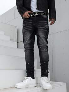 Manfinity LEGND Quần Jeans Denim Ôm Vừa Màu Đen Cho Nam - màu đen - Xem 3