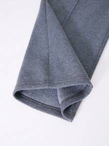 SHEIN ChillGRL 青少年女孩休闲拉链半开胸长袖连帽衫搭配宽松直筒裤套装，适合日常穿着、通勤和校园 - 深灰色 - 查看 8