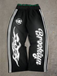 Manfinity EMRG Men's Letter Flame Print Elastic Waist Loose Casual Sweatpants