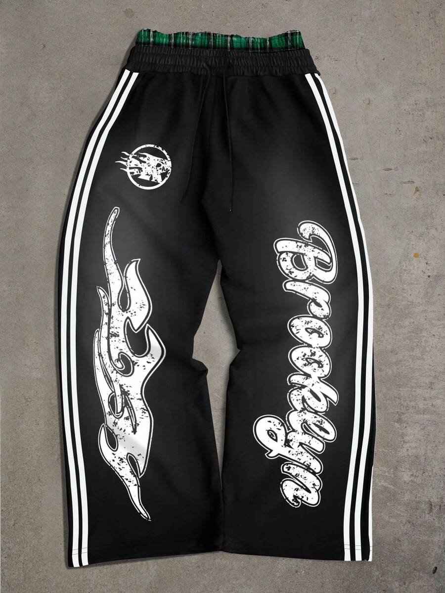 Manfinity EMRG Men's Letter Flame Print Elastic Waist Loose Casual Sweatpants