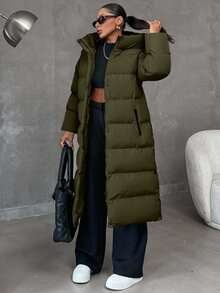 EURMUSE Zip Up Hooded Long Plus Size Winter Coat