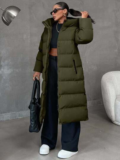 EURMUSE Zip Up Hooded Long Plus Size Winter Coat