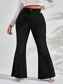 SHEIN SXY Plus Size Casual Plain Slim Flare Leg Jeans - Black - View 5