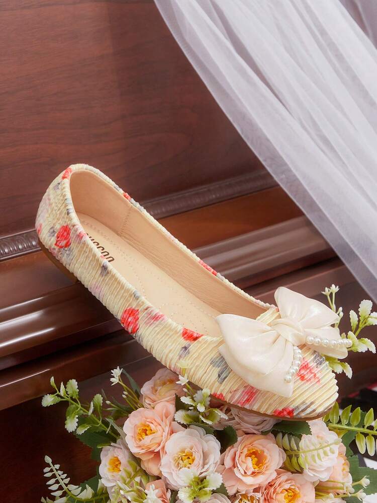 CUCCOO HITCHD Women's Bow Decor Floral Pattern Versatile Flat Loafers Valentine's Day