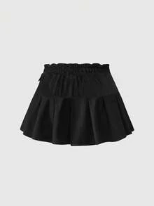 ROMWE Goth 加大码黑色牛仔金属链十字架吊坠双腰带半身裙 加大码黑色牛仔半身裙 哥特休闲朋克风女装加大码半身裙 - 黑色 - 查看 2