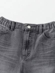 SHEIN Casuvi Kids Denimly Boys' Casual Daily Urban Street Elastic Waist Zipper Pocket Distressed Design Straight Leg Denim Jeans Oversized Jeans Y2k Baggy Jeans Black Baggy Jean - Light Grey - View 6