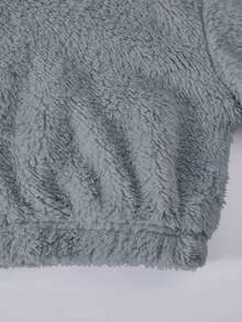 SHEIN ChillGRL 2pcs/Set Tween Girls Soft Fleece Turtleneck Jacket & Cargo Pants Set,Dusty Blue Winter Casual School Loose Street Style Autumn Outfits - Dark Grey - View 5