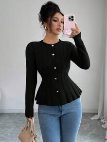 Elenzga pull élégant à manches longues vert olive avec torsade, pour l'automne/l'hiver