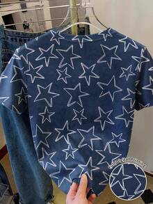 Resyla Women's Allover Star Print T-Shirt, Cute Street Style, Suitable For Back To School, Commuting, Fashionable In Autumn And Summer - Multicolor - View 2