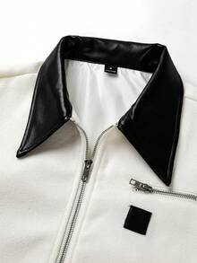 PAVTROS 加大码男士夹克外套，成熟休闲风，杏色和黑色撞色仿皮面料，领口拉链，短款夹克，常规版型，适合圣诞节、日常街头穿搭和聚会，是送给男友/老公周年纪念日的完美礼物。男士短款夹克，男士夹克，男士拉链上衣，黑白夹克，Y2K风格夹克，冬季，男士街头服饰，宽松。品牌：我爱我的男友，图案，加大码男士 - 杏色 - 查看 3