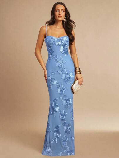 Silquee Women's Elegant Jacquard Mermaid Hem Slim Fit Sleeveless Dress, Summer