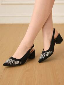 CUCCOO HITCHD Women's Pointed Toe Sequin Design Buckle Closure Elegant High Heels - Black - View 5