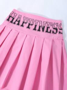 SHEIN ChillGRL 2pcs/Set Teenage Girls Guitar Graphic Camisole Top And Letter Print Pleated Mini Skirt Set, Summer That Girl Outfit Outfit For Girls - Black - View 3