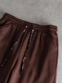 Manfinity Roghcode Men's Dark Brown Sweatpants,Summer Streetwear Work Long Pants,INS High Street Hip Hop Y2K,Asymmetric Drawstring Casual Trending Daily Wear Gift - Brown - View 4