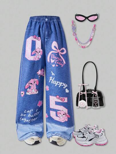 SHEIN ChillGRL 少女印花宽腿宽松休闲裤