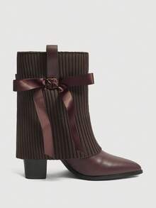 SheIn MOD 休闲通勤简约粗跟女式踝靴 - 咖啡棕 - 查看 2