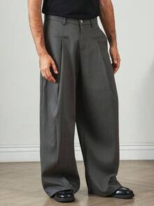 HUEFORM Pantalones casuales holgados de pierna ancha y plisados de unicolor para hombres - Gris - Ver 6