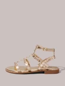 Styleloop Women's Flat Sandals, Boho Style, Retro American, Bohemian, Western, Music Festival, Party, Beach, Vacation For Christmas Valentine's Day Holiday Travel Essential Boho - Gold - View 2