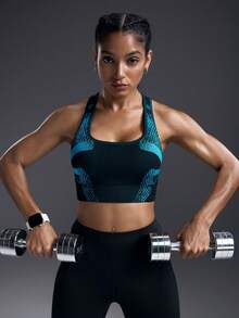 Powerista Women's Contrast Color Everyday Fitness Sports Bra High Impact Running Bra - Black - View 4