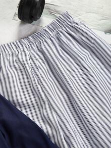 Bộ đồ ngủ sọc 2 món cho trẻ em lớn, cổ tròn, tay dài, quần dài - Màu xanh lam - Xem 6