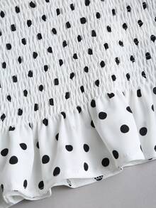 Sweetra New Autumn/Winter French Elegant Fashion Polka Dot Shoulder Bow Tie Waist Slimming Casual Commute Versatile Bell Sleeve Women Blouse - White - View 5