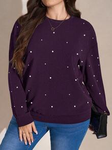 SHEIN LUNE Felpa girocollo casual con decorazione borchiata, taglia comoda, adatta per autunno/inverno - Viola - Visualizzare 6