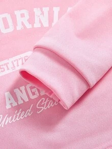 SHEIN ChillGRL 2 件套 Tween Girls ME 宽松设计不对称肩部拼色印花长袖上衣和阔腿裤套装，适合日常休闲、通勤、度假、聚会、街头风格、秋冬 - 粉色 - 查看 6