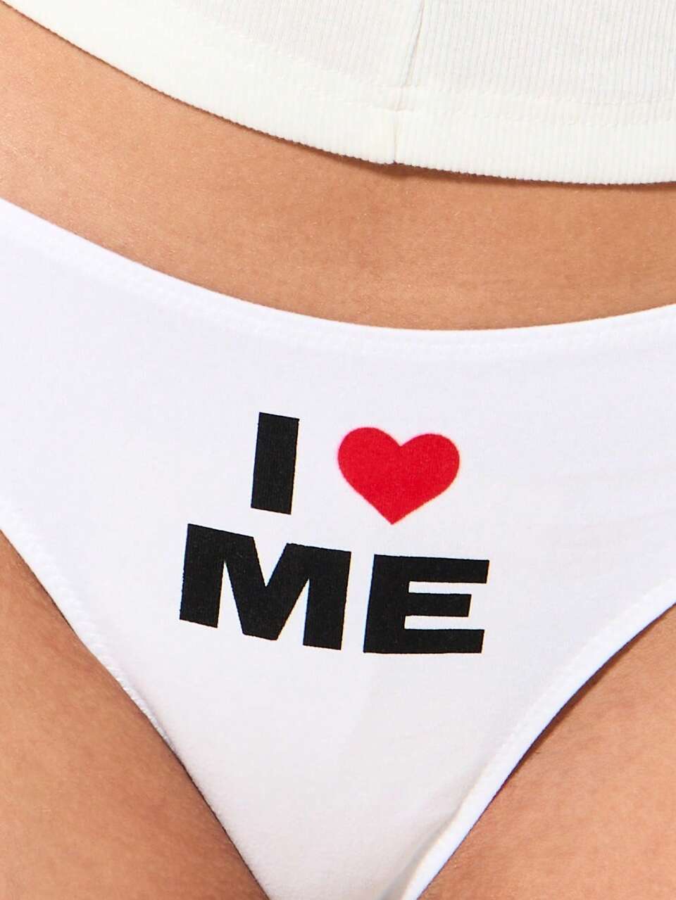 SUMWON High Leg Thong Underwear With I Love Me Graphic Print Brief