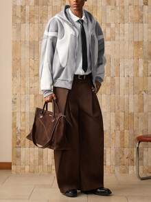 Manfinity Unisex 男士时尚休闲针织宽松长袖连帽运动衫，适合秋冬季 - 灰色 - 查看 7