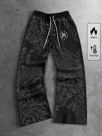Street Life بنطلون رياضي رجالي كاجوال عصري بطبعات جلد النمر والزيبرا، خصر بسحاب، بطانة حرارية دافئة، مناسب للخريف والشتاء