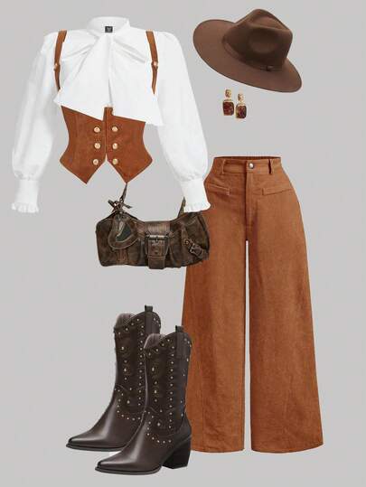 SHEIN MOD Conjunto de 2 piezas de camisola de pana y pantalón de pierna ancha de talla grande