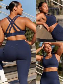 GLOWMODE FeatherFit™ 多交叉肩带可调节搭扣后背运动文胸，适合低强度运动、瑜伽、日常穿着，可拆卸胸垫 - Dark Blue - 查看 8